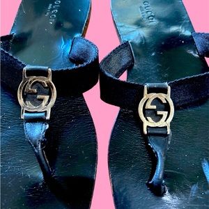 Gucci double G sandal size 9 black with silver- in good used condition.